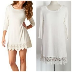 Emerald White Dress with Lace Detail Hem